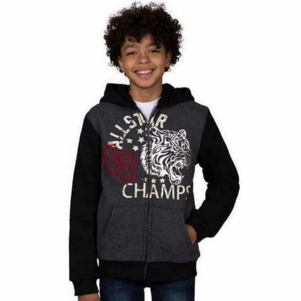 LEE Boys Hoodie Gray Grey Charcoal Sherpa Lined Jacket Hoodie Zipper 5/6 NWT